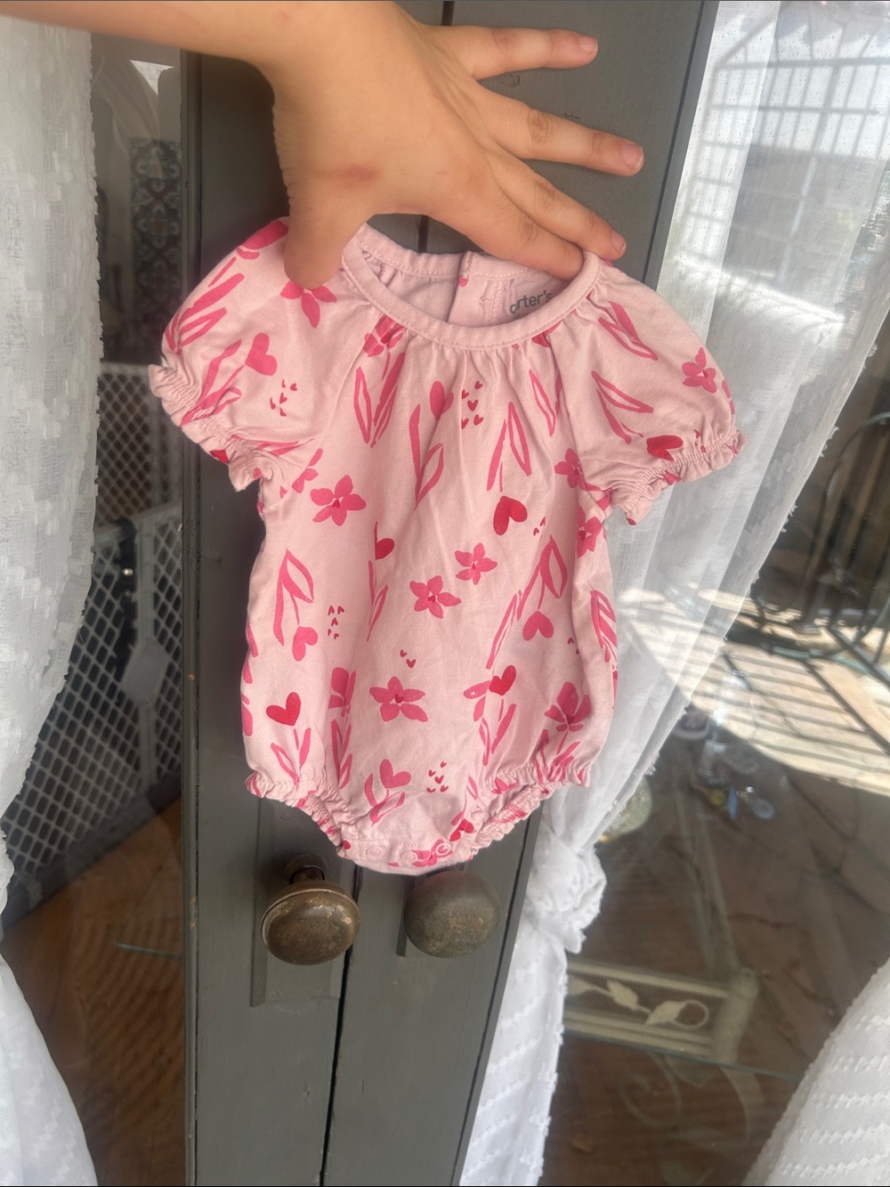Carter's Light Pink Floral Puff Sleeve Romper 3 months